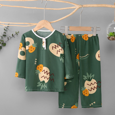 Children's Poplin Pajamas Homewear Suit Summer Thin Boy Girl Baby Long Sleeve Poppin Pajamas Air Conditioning Clothes