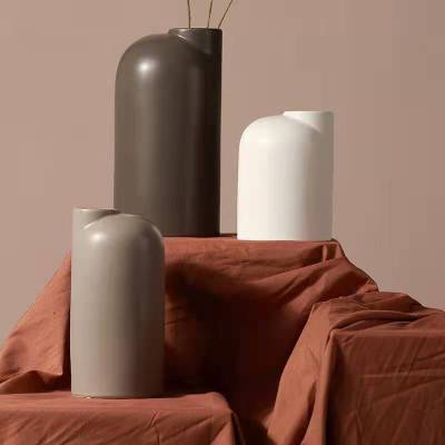 Modern Minimalist Matt Black White Gray Ceramic Vase Home Soft Outfit Model Room Decorations Dried Flower and Flowerpot