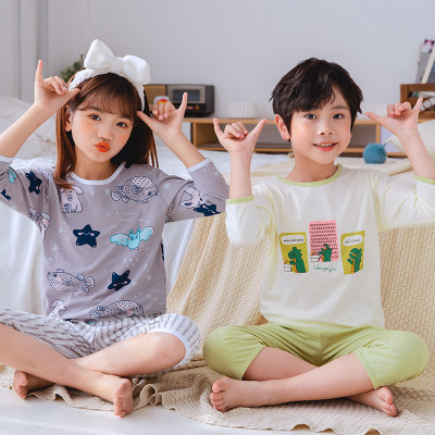 Summer Children's 3/4 Sleeve Suit Boys 'And Girls' Home Wear Baby Pajamas Thin Air Conditioning Room Clothes Medium and Small Pajamas