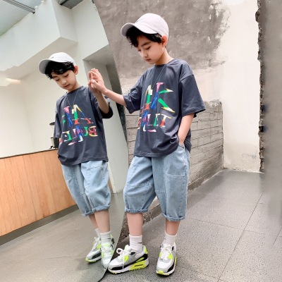 Boys Summer Suit 2021 New Western Style Children's Summer Short-Sleeved Two-Piece Suit Korean Boys Clothes Fashion Wholesale