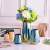 Simple Light Luxury Colorful Simple Modern Blue Gold Ceramic Vase Flower Three-Piece Magnolia Soft Decoration Ornaments