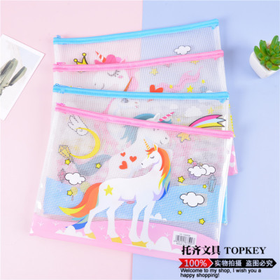 Student Zippered File Bag Pencil Case Cute Cartoon PP Seal Bag Waterproof Data Bag Transparent Printing Storage Bags