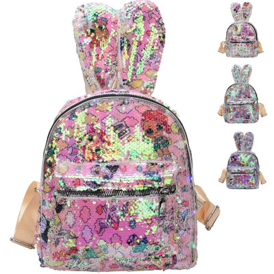Foreign Trade Sequined Children's Bag 2020 New Pattern Doll Cartoon Rabbit Ear with Ring Light Girl Student Schoolbag