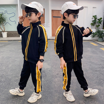 Children's Clothing Boys' Suit Spring 2021 New Children's Children Sports Fashion Casual Long Sleeve Color Matching Two-Piece Suit Fashion