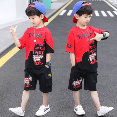 Children's Clothing Boys' 3 Sets 2021 Summer New Medium and Big Children Fashion Casual Handsome Internet Celebrity Short Sleeve Two-Piece Suit Fashion 9