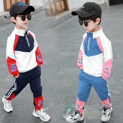 Children's Clothing Boys' Suit Spring 2021 New Children's Children Fashion Casual Handsome Long Sleeve Color Matching Two-Piece Suit Fashion