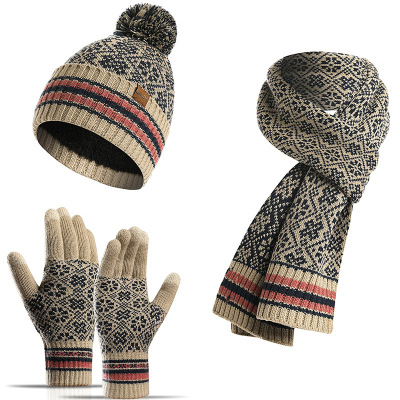 Exclusive for Cross-Border New Foreign Trade Winter Warm Suit Acrylic Knitted Wool Hat Scarf Gloves Match Sets