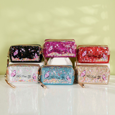 2021 New Large Capacity Portable Cosmetic Bag Girls Sequins Pu Molten Lava Bun Factory Storage Bag Custom Wholesale