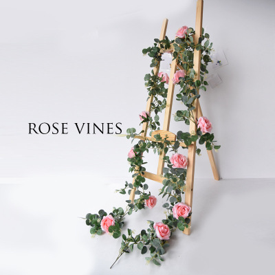 1.8 M Eucalyptus Rose Rattan Flower Garland Decoration Simulation Fake Flower Wedding Timbo Rose Cross-Border Ornamental Flower