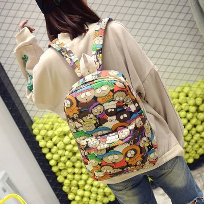 Cross-Border 2021 New Printed Backpack Cartoon Cartoon Student Schoolbag Outdoor Travel Canvas Backpack