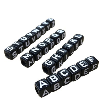 Acrylic Oil Dripping Black Background White Word 6mm English Letter Beads DIY Children String Beads Bracelet Jewelry Accessories Scattered Beads