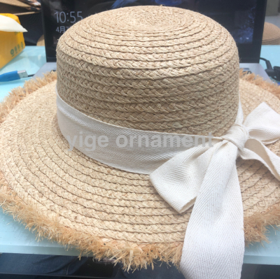 Raffia Hat Women's Summer Big Brim Sun-Proof Sun-Proof Beach Hat Fashion Pearl Korean Style Fresh Hat Imported Materials