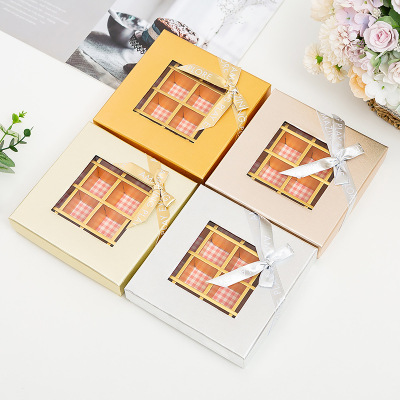 25 Ge Xi Dian Chocolate Moon Cake Box Macaron Chocolate PVC Window Gift Box Yellow Baking Packaging
