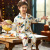 Spring and Autumn Children's Pajamas Pure Cotton Lapel Long Sleeve Two-Piece Suit Simple Printing Boys' Home Wear Can Be Worn outside