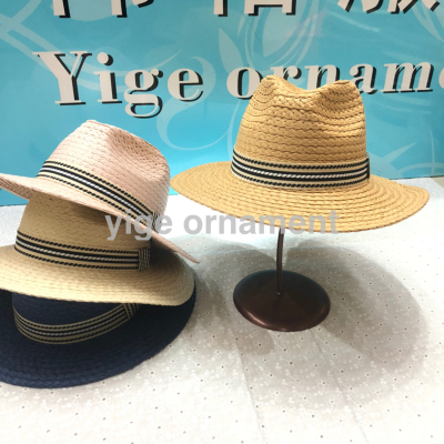 Eight-Quarter Pull Grass Flat Brim Top Hat Men's and Women's Summer Beach Sun-Proof Sun Protection Fashion Casual Bowler Hat