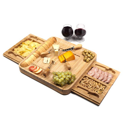 Bamboo Cheese Board Four-Piece Knife Set, Two-Side Box Set, Bamboo Cheese Board, Cutting Board