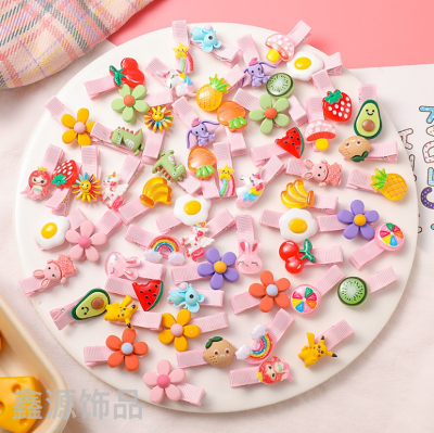 Korean Barrettes Set Cute Cloth Wrapper Cartoon Fruit Hairpin Girls Baby Duckbill Clip Hair Accessories