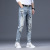 Jeans Men's Korean-Style Trousers Slim Fit Skinny Stretch Light Blue Spring Rhinestone Printing Casual Denim Pants Men
