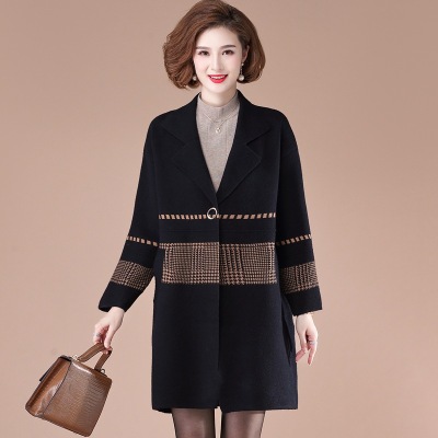 Mom's Coat New Spring Middle-Aged and Elderly Women's Clothing Double Sided Cotton Overcoat Mid-Length Knitted Cardigan Women's Woolen Coat