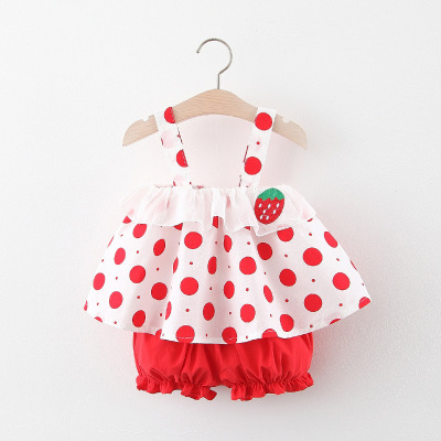 Girls' Vest Suit Summer Children's Printed Dots Spaghetti-Strap Camisole Top Kid Baby Shorts Two-Piece Suit