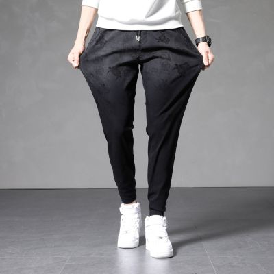 2021 Spring Youth Korean Style Stretch Jeans Men's Casual Elastic Waist Ankle-Tied Slim Fit Cropped Harem Pants Men's