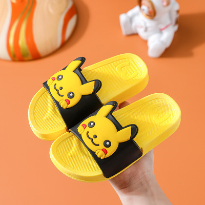 2021 New Pikachu Children's Slippers Summer Girls Boy Little Child Kindergarten Soft Bottom Bathroom Middle and Big Children