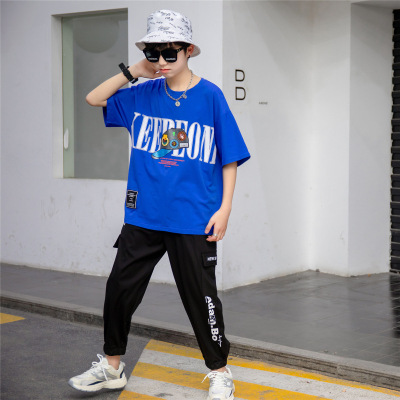 Men's Children and Teens Short Sleeve T-shirt 2021 Summer New Korean Style Fashion Brand Printed Top Western Style Leisure Fashionable