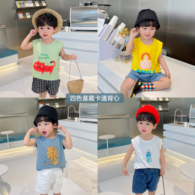 Boy Summer Clothing 2021 New Cartoon Printed Baby Boys' Bottoming Shirt Casual Cute Children Camisole Fashion