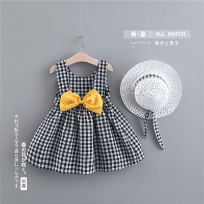 One Piece Dropshipping Infant Children Summer New Suspender Dress 23-Year-Old Girl Korean Fashion Hat Plaid Princess Dress
