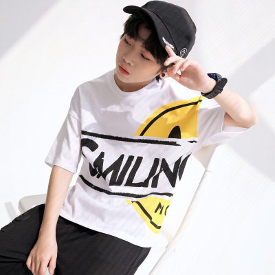 Boy's Short-Sleeved T-shirt 2021 New Fashionable Summer Clothing Children's Fashion Brand Top Loose round Neck Medium and Large Children's Clothing Half-Sleeved T-shirt