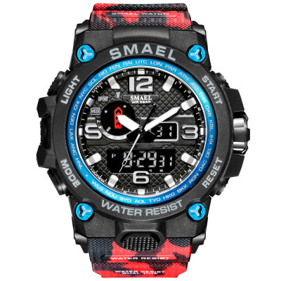 SMAEL Smael 1545d Camouflage New Fashion Sports Double Display Watch Men's Popular Luminous Alarm Clock Running Seconds