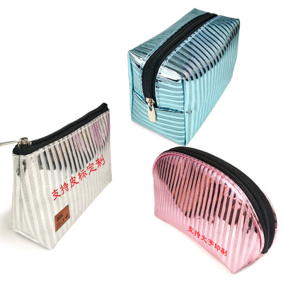 Factory Direct Supply Cosmetic Bag Customized PVC Laser Striped Hand-Carrying Portable Printing Advertising Printing Storage Bag