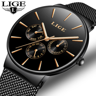 Lige Lige Genuine Hot Sale at AliExpress Multi-Functional Business Sports Leisure Fashion Waterproof Quartz Mesh Strap Watch
