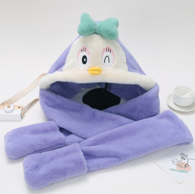 Small Yellow Duck Hat Winter Warm Student Children Cute Female Versatile Autumn and Winter Scarf Gloves Integrated Three-Piece Set