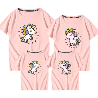 Laimengde 2021 New Pure Cotton Parent-Child Short Sleeve Four-Mouth Summer round Neck Unicorn T-shirt Business Attire