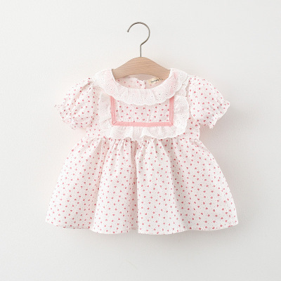 Children's Clothing Girls' Short-Sleeved Dress Summer Infant, Baby, Infant Polka Dot Love Puff Sleeve Princess Dress Western Style