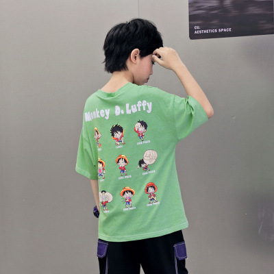 Boy's Short-Sleeved T-shirt 2021 New Fashionable Summer Clothing Children's Korean-Style Printed round Neck Medium and Large Children's Clothing Half-Sleeved T-shirt Fashion Brand