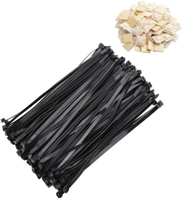 4X 150mm Black Plastic Cable Tie Black and White Multi-Functional Black Cable Tie 20 X Self-Adhesive Cable Tie