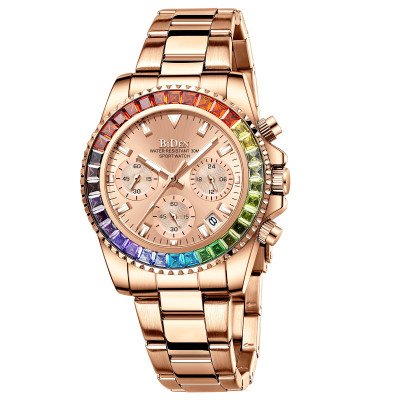 Biden 0163l-1 Women's Watch Rainbow Quartz Steel Belt Six-Pin Fashion Calendar Business Personality round