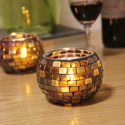 European Color Stripes Mosaic Glass Candle Holder Bar KTV Decoration Props Candlelight Dinner Decoration