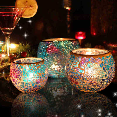 Crack European Mosaic Glass Candlestick Romantic Candlelight Cafe Bar Decoration