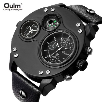 Oulm Quartz Watch Compass Men's Watch Cross-Border Hot Foreign Trade Watch Double Time Zone Men's Watch Large Dial