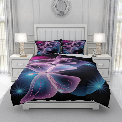 Spring Blossom Butterfly Series Cross-Border Bedding Pure Cotton Printing and Dyeing Duvet Cover Pillowcase Three-Piece Set Graphic Customization