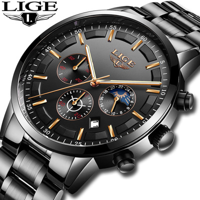 Foreign Trade Lige Lige Men's Personality Fashion Trend Casual Waterproof Moon Quartz Watch Business Sports Watch