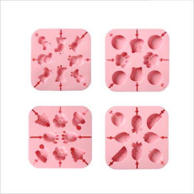 Cartoon Silicone Homemade Candy Lollipop Chocolate Molded Silicone Ice Tray Cake Baking Mold with Lid