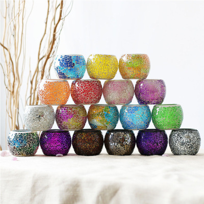 European-Style Glass Candlestick Wedding Table Mosaic Candlestick Props Creative Color Candle Cup Butter Lamp Decoration