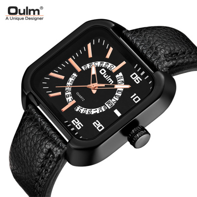 Oulm Oulm 2020 New Men's Quartz Watch Fashion Square Men's Watch Calendar Square Cross-Border