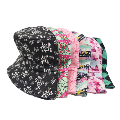 2021 New Kimetsu No Yaiba Hat Female Korean Fisherman Hat Japanese Style Students Couple Bucket Hat Summer Sun Hat Fashion