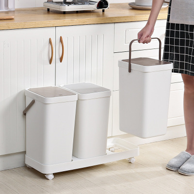Garbage Sorting Trash Bin Dry Wet Separation Trash Can Household Double Barrel with Lid Living Room and Kitchen Classification