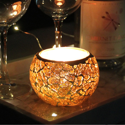 European-Style Golden Mosaic Glass Ball Candlestick Romantic Candlelight Fashion Ornament Furnishing